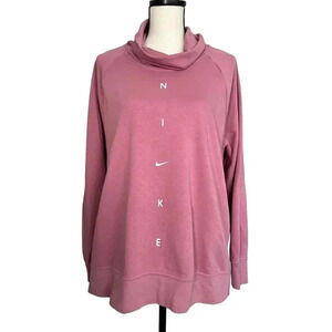 Nike Rose Pink Funnel Neck Turtleneck Tunic Sweatshirt Pockets Logo Women’s Sz L